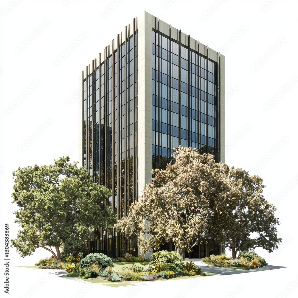 Poster a tall office building is depicted in a realistic image with a transparent background