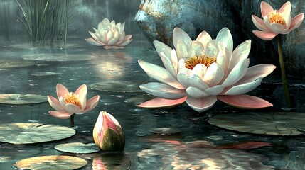 Water Lilies in a Serene Pond