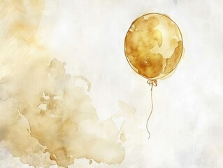 Floating balloon in dreamy gold watercolor