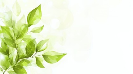 Watercolor Green Leaves Branch on White Background