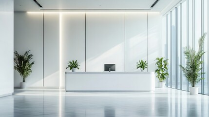 Fototapeta premium Sleek Office Lobby: Minimalist Elegance in White 
