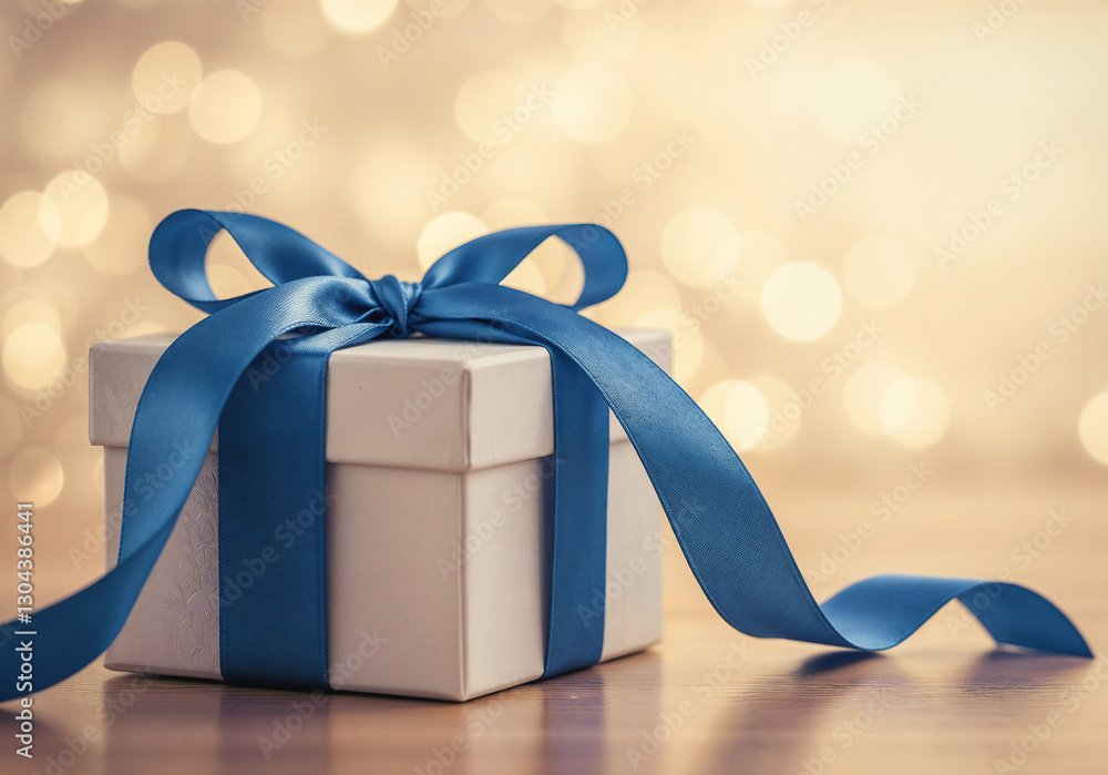 Poster gift with bow on bokeh background . generative ai