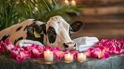 cow relaxes in wellness, best wagyu meat, Japanese wagyu