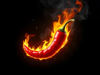 Plexiglas schilderij Hete pepers hot chili pepper on fire on a black background  © Juli