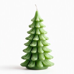 Christmas tree shaped green candle isolated on white background.