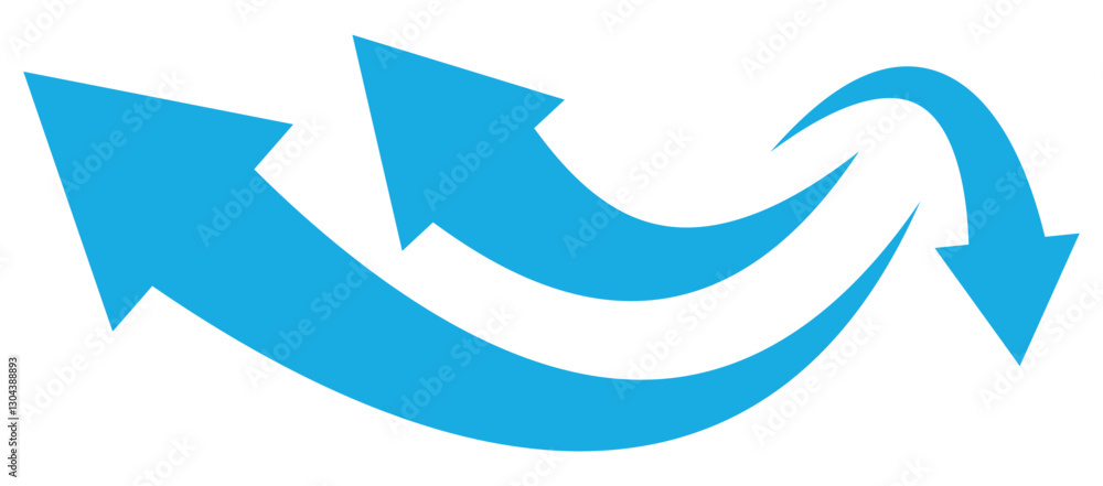 Poster set long blue curve arrow icon vector . blue curve arrow icon set. long arrow icon set.
