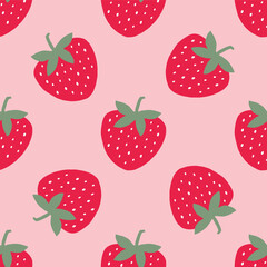 Cute Strawberry pattern, seamless print with berry. Natural sweet food. Summer fruit background for fabric, textile, wrapping paper, wallpaper. Flat vector illustration