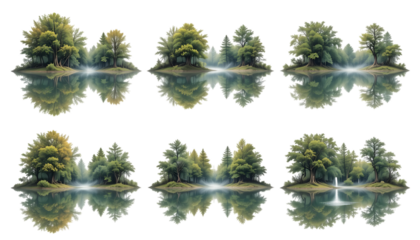 Tranquil Pond Encircled by Lush Trees isolated on png 