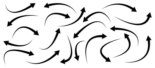 Black arrows set. Curved arrows. Arrow sign. Flat style icons. arrow up and down. arrow vector icon.Set of arrows. Arrows up. Black arrow icons. Curved arrows. Vector illustration.