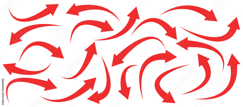 Poster red arrow set. red curved arrow icon set for website. red arrow icon on white background. arrow sign