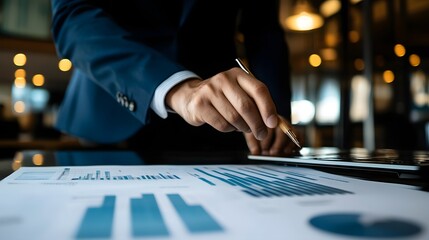 Professional Businessman Analyzing Charts and Reports in Office