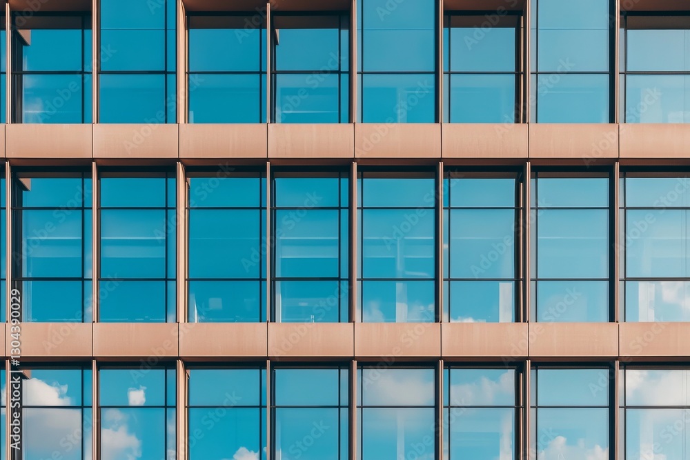 Poster a contemporary glass building with a bold aesthetic is replicated in its windows, producing a detail