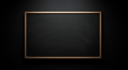 Clean Empty Blackboard with Wooden Frame on Dark Wall Background