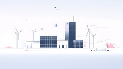 Obraz premium Futuristic Urban Landscape with Renewable Energy Features and Minimalist Design Elements