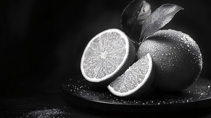 An artistic monochrome fruit photography, high-contrast dramatic lighting