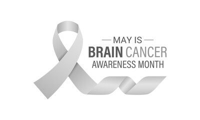 Vector graphic of Brain Cancer Awareness Month is observed every year in May to raise awareness about brain tumors. Gray ribbons with Realistic ribbon. Banner poster, flyer and background design.