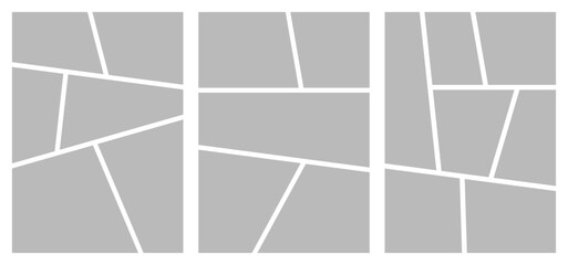 Collage grid manga book template. Comic strip background frame set on transparent background