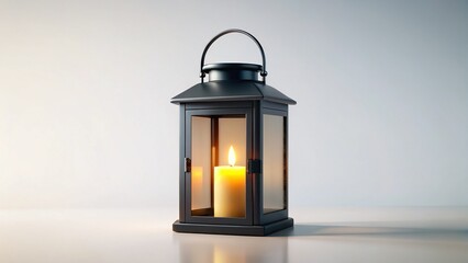 Elegant Black Lantern with Glowing Candlelight - Cozy Minimalist Decor