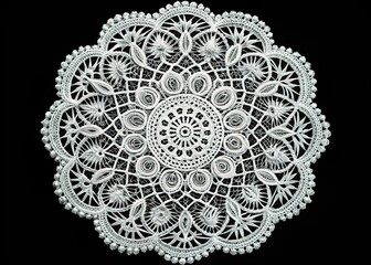 Elegant Black and White Lace Pattern: Intricate Circular and Linear Designs - Stock Photo