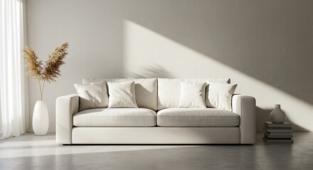 Comfortable Sofa in Minimalist Interior with Natural Light and Decor