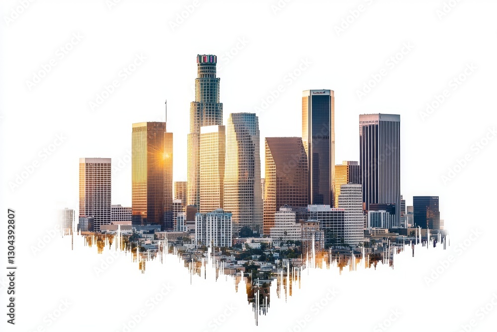 Poster a clear cut-out effect is applied to the los angeles skyline, which is set against a white backgroun