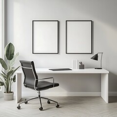 Modern Home Office Setup with White Desk and Black Chair