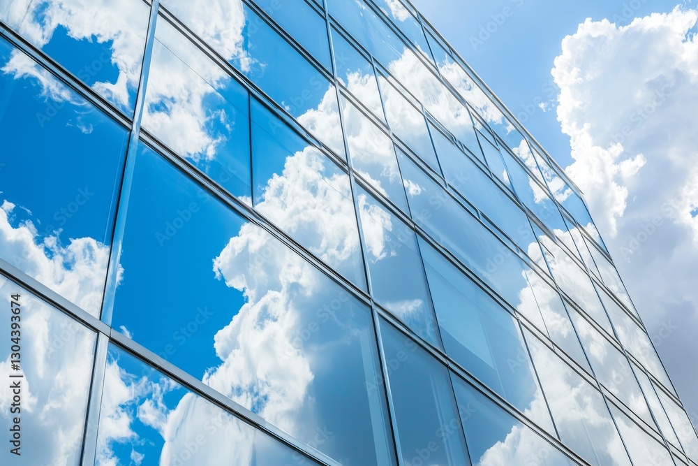 Aufkleber stock has produced an image of a tall building with an abundance of windows, situated beneath a clou