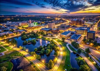 Fototapeta premium Aerial Night View of Sioux Falls, South Dakota: Modern Cityscape from the West