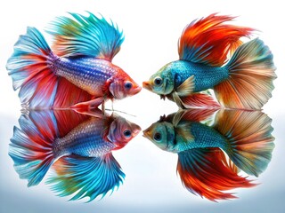 Obraz premium Vibrant Betta Splendens Siamese Fighting Fish with Stunning Mirror Reflection