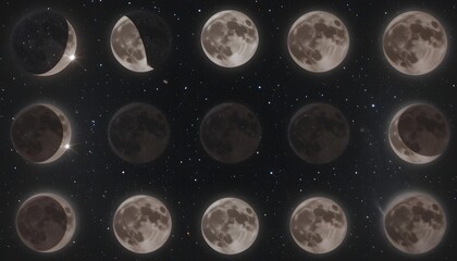 Lunar Phases Depicting the Moon's Cycle Against a Star-Filled Night Sky
