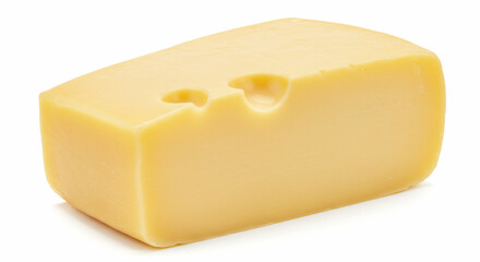 App&eacute;tissant morceau de fromage trou&eacute; isol&eacute; sur fond blanc