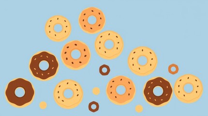 Obraz premium Delicious Donuts Pattern with Chocolate Icing on Light Blue Background