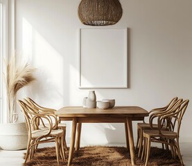Empty White Frame Hanging on Wall in Modern Home Interior Decor