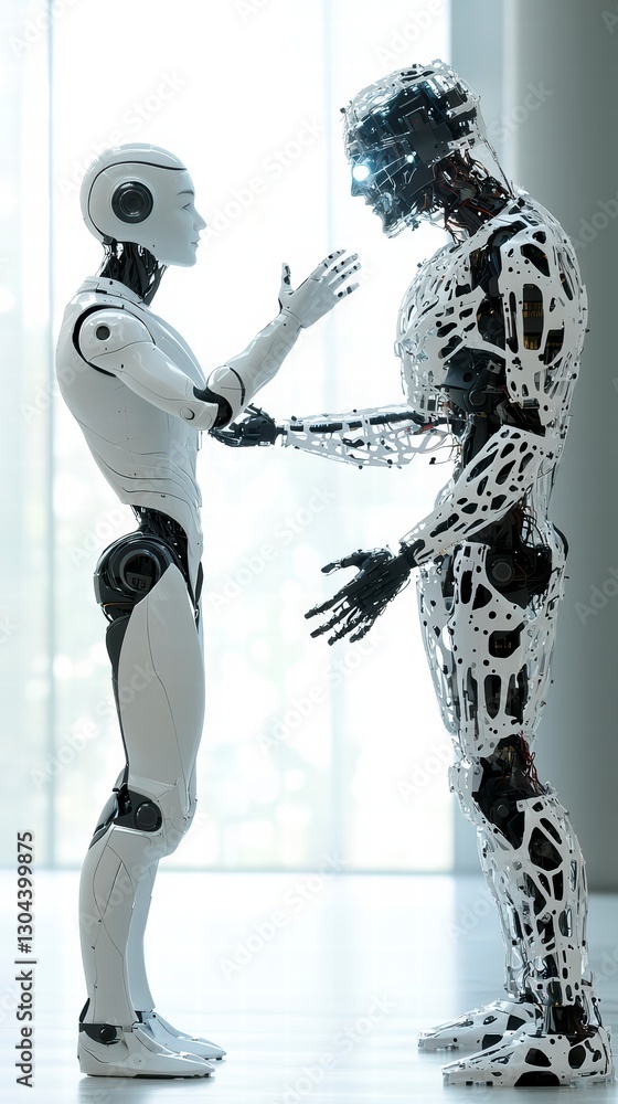 Aufkleber dialogue of tomorrow: futuristic robots engaging in thoughtful communication, envisioning the dawn o
