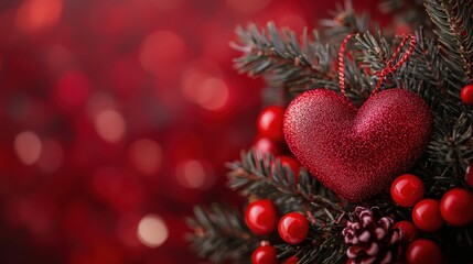 A vibrant red backdrop, adorned with a heart-shaped Christmas candy, invites you to capture your holiday spirit and add your own festive touch.
