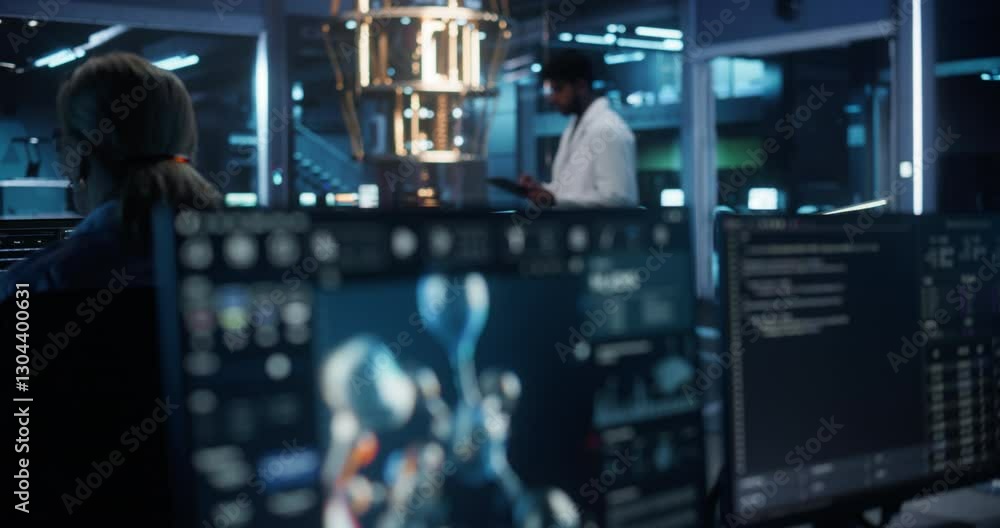 Poster computer screen with molecular modelling software with animated chemical and biological structures a