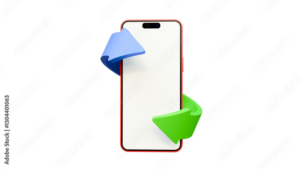 Poster blank screen smartphone with arrows on a isolated background. blank screen smartphone mock up with a