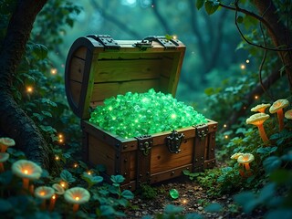 Emerald Enclave: The Chest of Nature’s Riches  
A wooden treasure chest, overflowing with emeralds, glowing with an ethereal green light.