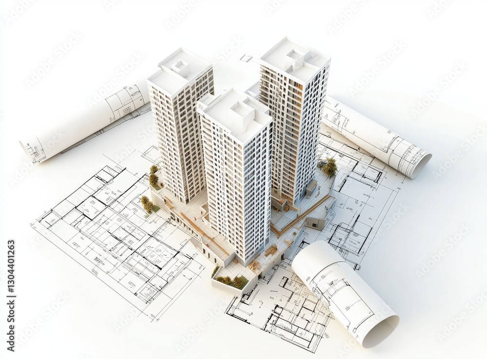 Poster a white background serves as the setting for a 3d illustration of a construction site complete with 