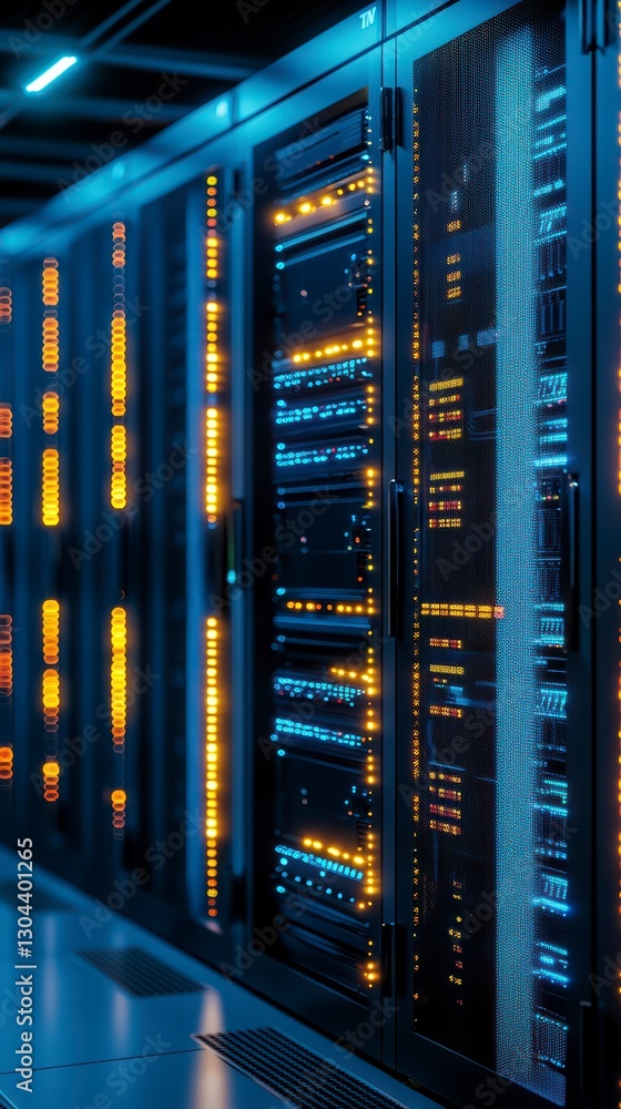 Poster server room's digital hub: showcasing a state-of-the-art server room filled with rows of high-tech s