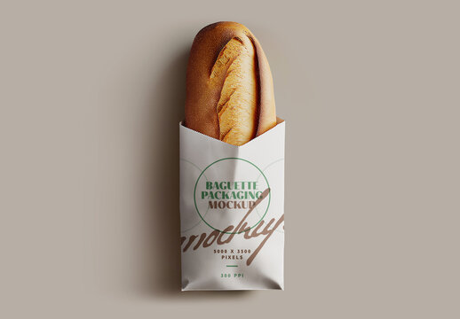 Baguette Bread Paper Bag Packaging Mockup for Design and Branding Projects