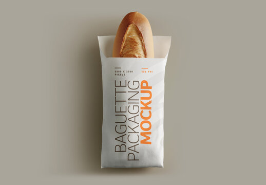 Baguette Bread Paper Bag Packaging Mockup for Design and Branding Projects