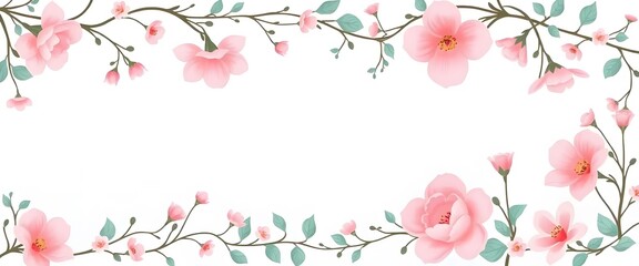 Naklejka premium Seamless border design with graceful tendrils of Blush Pink & Turquoise for spring invitations or branding.