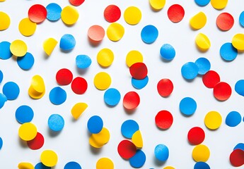 Colorful Polka Dots in Red, Blue, Yellow on White Background