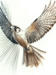 Falcon soaring gracefully above scenic landscape in clear skies