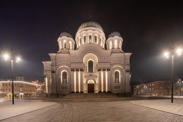 Church of St. Michael the Archangel in Kaunas at night