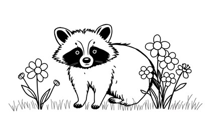 Children's Coloring Book with Adorable Raccoon Kids