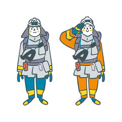 Fototapeta premium 消防署で働く人々 二人の消防士 セットのストックイラスト素材 