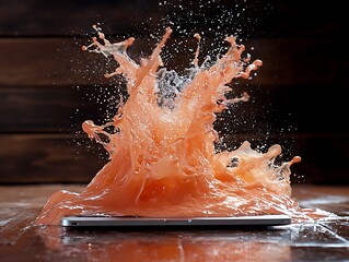 Juice Splashing Tablet on Wood