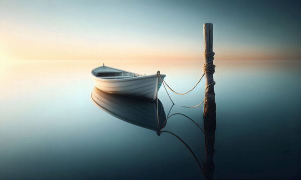 Fischerboot auf dem Wasser bei Sonnenuntergang. Sch&ouml;ne Natur Hintergrund